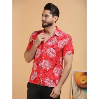 Camisa floral masculina slim fit com botões - Raryel - Preto