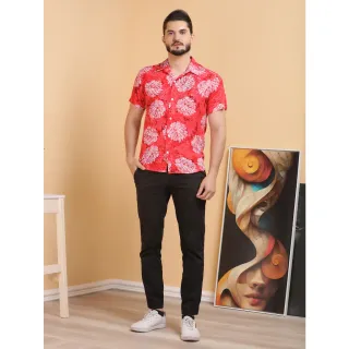 Camisa floral masculina slim fit com botões - Raryel - Preto