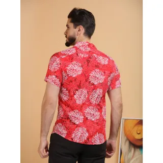 Camisa floral masculina slim fit com botões - Raryel - Preto