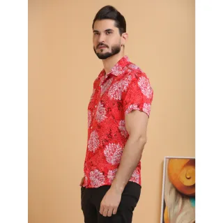 Camisa floral masculina slim fit com botões - Raryel - Preto