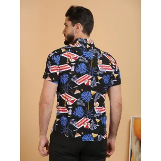 Camisa Barata Preta Chique Floral Manga Curta - Preto