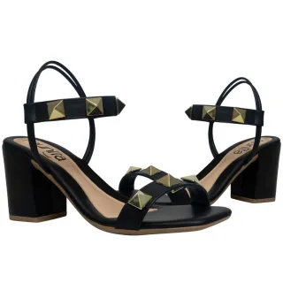 Sandália Munita Feminina Bico Quadrado Salto Bloco Confortável - Preto