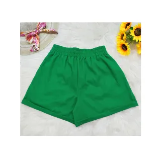 Shorts de linho feminino com cintura alta, barra e bolso - Verão - Pink