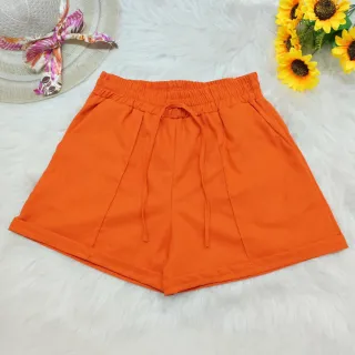 Shorts de linho feminino com cintura alta, barra e bolso - Verão - Pink