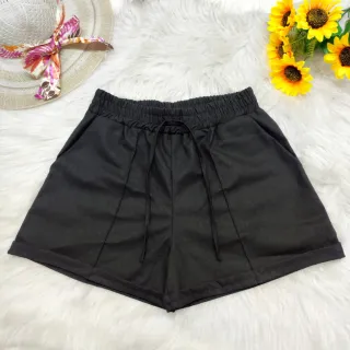 Shorts de linho feminino com cintura alta, barra e bolso - Verão - Pink