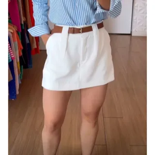 Novidade moda verão: Shorts alfaiataria feminino saia - Bege Escuro