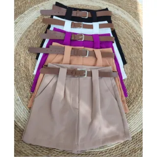 Novidade moda verão: Shorts alfaiataria feminino saia - Bege Escuro