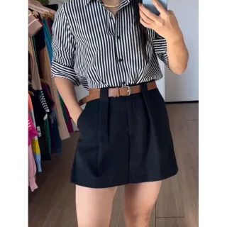 Novidade moda verão: Shorts alfaiataria feminino saia - Bege Escuro