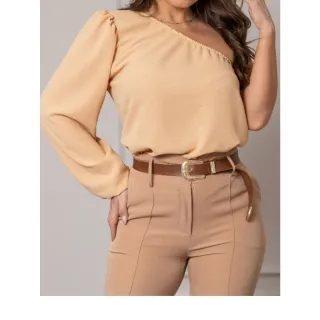 Blusa moda blogueira feminina Duna um ombro jovem social mula manca - Azul