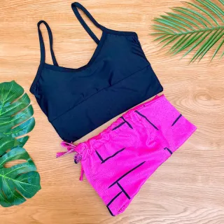 Conjunto Fitness Feminino Estampado - Cropped Top com Bojo e Short de Cordinha Regulagem - Estampa 2