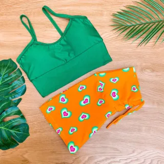 Conjunto Fitness Feminino Estampado - Cropped Top com Bojo e Short de Cordinha Regulagem - Estampa 2