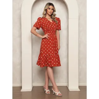 Vestido de Crepinho Midi Feminino Poá Liso - Ombro à Ombro - Modelo2 liso limao