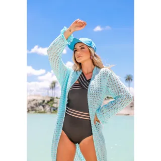 Sobretudo Maxi Flare Longo Kimono Feminino Praia - Off com Caramelo