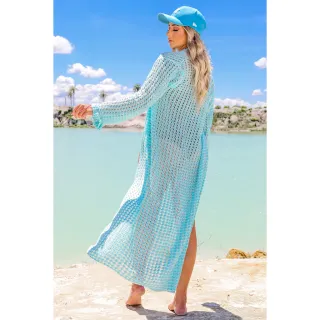 Sobretudo Maxi Flare Longo Kimono Feminino Praia - Off com Caramelo
