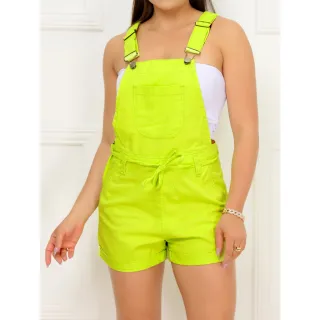 Jardineira Feminina Colorida Alça Suspensório Macaquinho Jeans Curto - Verde Limão