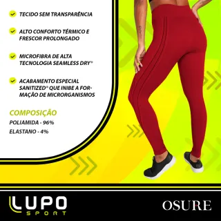 Legging Feminina Lupo Max Sport Original - Sem Costura, Cintura Alta - Vermelho Pomodoro