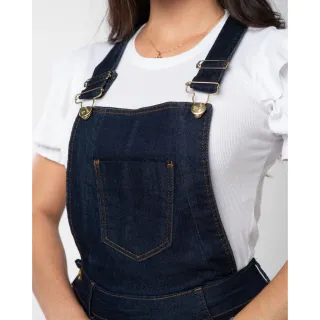 Jardineira Evangélica Jeans Barra Botão 7PALLAS - Azul Escuro