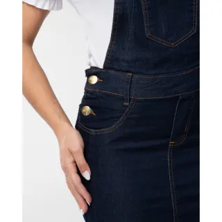 Jardineira Evangélica Jeans Barra Botão 7PALLAS - Azul Escuro