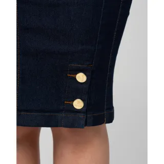 Jardineira Evangélica Jeans Barra Botão 7PALLAS - Azul Escuro