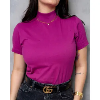 T-shirt Lisa Feminina Gola Alta Zara Basic 100% Algodão - Verde Militar