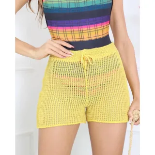 Tendência luxo: Shorts de Crochê Verão, Saida de Praia - Azul Claro