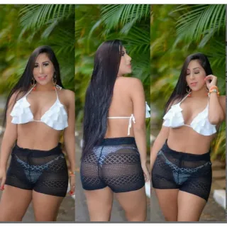 Tendência luxo: Shorts de Crochê Verão, Saida de Praia - Azul Claro