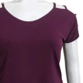 Blusinha Plus Size Manga Curta Tira Vazada Viscolycra Pérola Metalizada GG 44/48 - Rosa