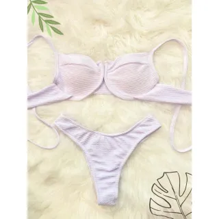 Moda Verão Biquíni Feminino Canelado Meia Taça com Aro e Bojo - Branco