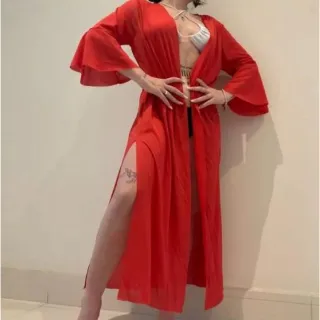 Kimono Longa Verão Moda Praia Piscina - Verde Bandeira