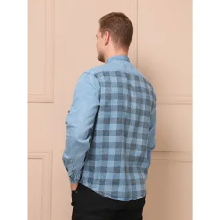 Camisa xadrez jeans masculina manga longa com bolso social - Lavagem Media