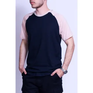 Camiseta Raglan Masculina de Manga Curta com Gola Redonda - CAQUI/CARAMELO