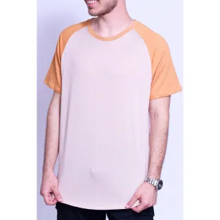 Camiseta Raglan Masculina de Manga Curta com Gola Redonda - CAQUI/CARAMELO
