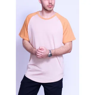 Camiseta Raglan Masculina de Manga Curta com Gola Redonda - CAQUI/CARAMELO