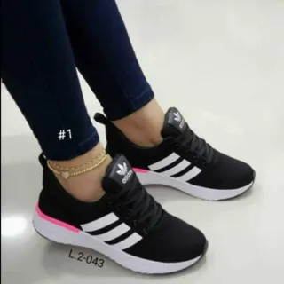 Adulto esportivo casual feminino confortável e leve tênis - PRETO/PINK