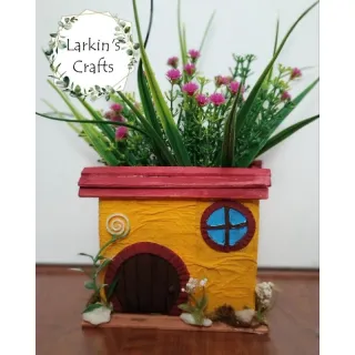 Vaso de plantas artesanal - Cachepot Casinha de Vó - Azul