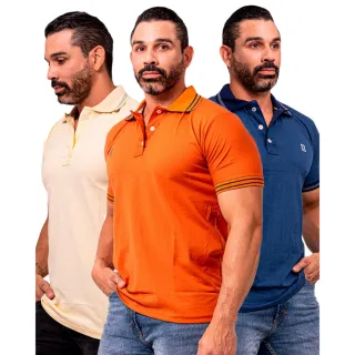 Camiseta Masculina Polo Casual Básica para Lazer em Algodão Piquet - Marrom