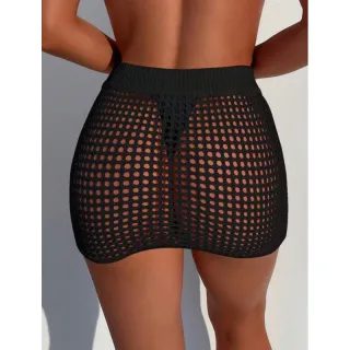 Moda praia feminina: saída de praia tricot curta, verão - Branco