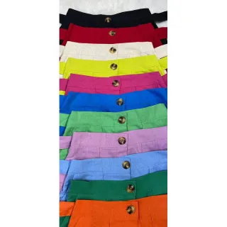 Botões saia midi em linho - Preto