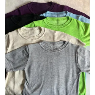 Decote Redondo Blusa Tricô Manga Curta Feminina - Verde Limão