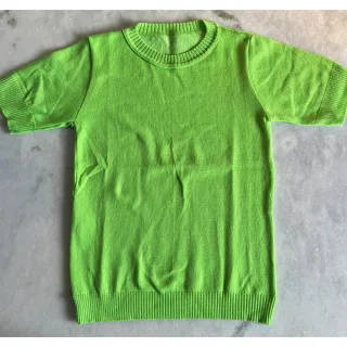 Decote Redondo Blusa Tricô Manga Curta Feminina - Verde Limão