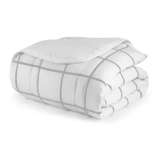 Edredom Dupla Face Queen Casal 01 Peça Toque Macio Micropercal 200 Fios - AZUL GRID