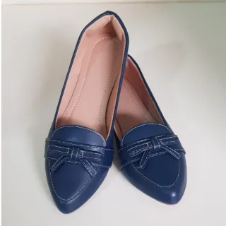Preta confortável sapatilha mocassim bico fino - Azul Marinho