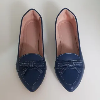 Preta confortável sapatilha mocassim bico fino - Azul Marinho
