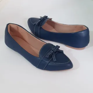 Preta confortável sapatilha mocassim bico fino - Azul Marinho