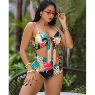 Lançamento Biquíni Feminino Hot Pants Laço Cintura Alta Cod 10 - Girassol branco