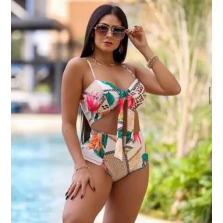 Lançamento Biquíni Feminino Hot Pants Laço Cintura Alta Cod 10 - Girassol branco