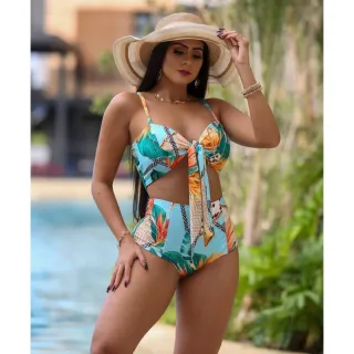 Lançamento Biquíni Feminino Hot Pants Laço Cintura Alta Cod 10 - Girassol branco