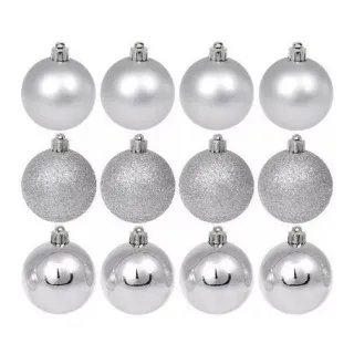 Enfeite Natalino Bolinha Kit 12 Unidades Cores Variadas 5cm - Prata