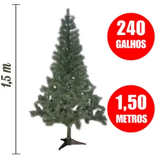 Arvore Luxuosa Natal Tradicional Pinheiro Tamanhos 1,80 / 1,50 / 1,20 Verde Branca Suporte De Plástico Ferro - VERDE 1,50