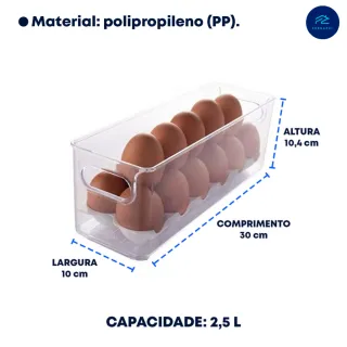 Guarda e Conserva Multiuso Plasutil para Geladeira, Dispensa e Cozinha - Porta ovos 10 x 30